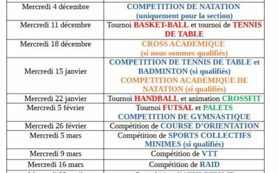 Programmation des activités et tournois pour l’année 2024/2025