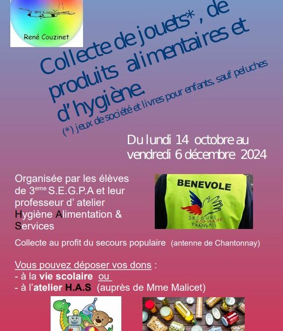 Collecte de jouets, de produits alimentaires et d’hygiène